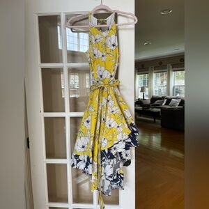 Eliza J floral tie-waist high-low dress-Size 10Yellow/blue/white-Asymmetrical